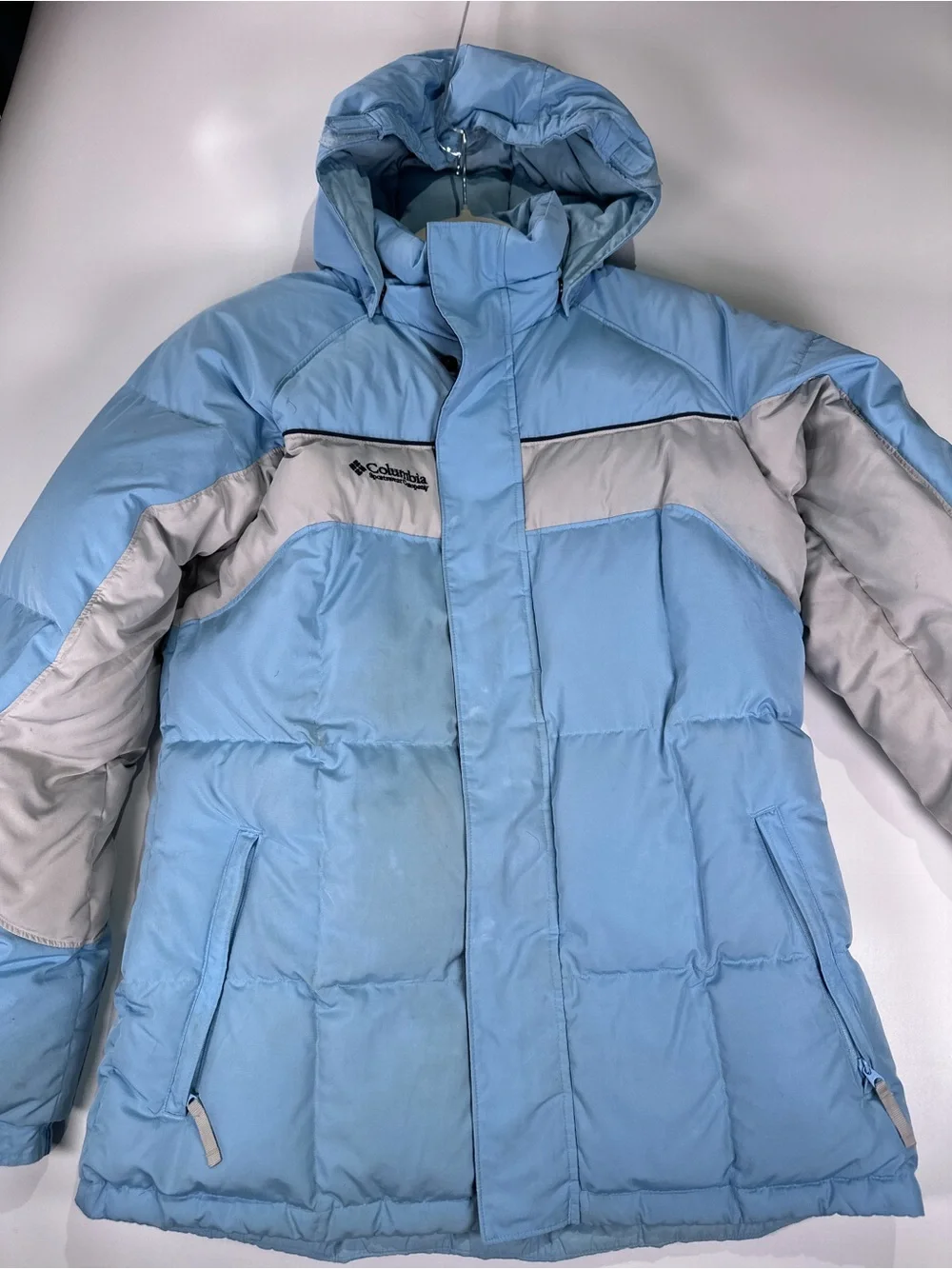 Columbia Down Insulated Colorblock Puffer Jacket Light Blue Youth XL